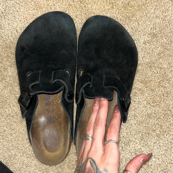 Birkenstock Black Suede Boston Mules - Picture 5 of 8